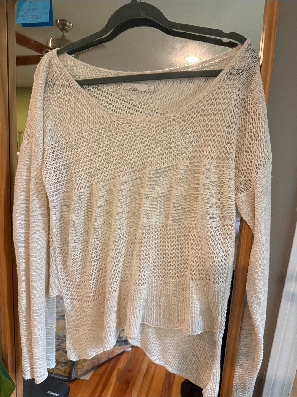 Prana Light Cream Open-Weave Scoop-Neck Sweater